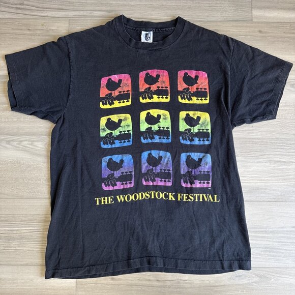 Woodstock Festival Vintage 90s T Shirt Mens XL EM Great Entertainment Black Crow - Picture 1 of 11